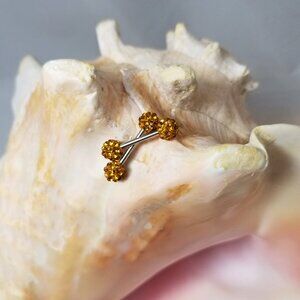 PAIR Yellow Ferido ball ends nipple bars 14G disco externally threaded stainess
